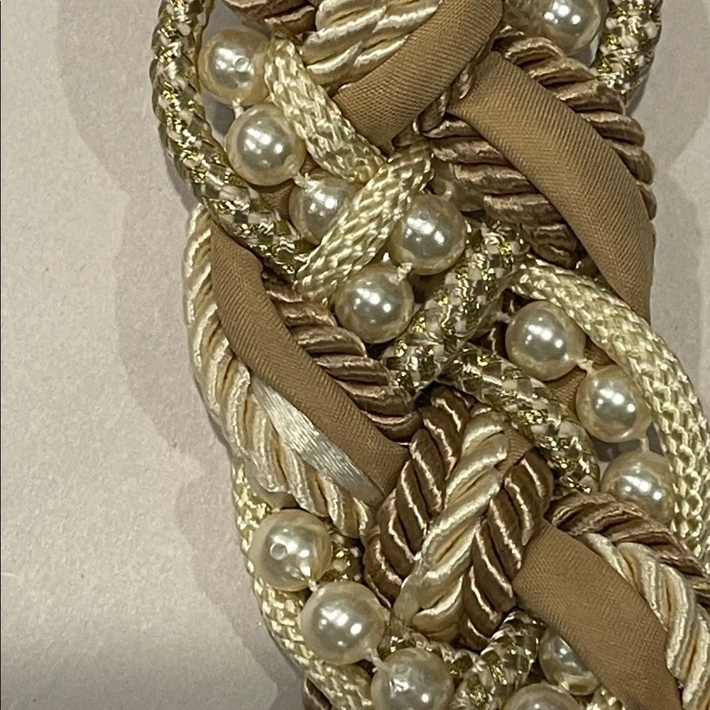 Vintage Braided Rope Belt with Hook Closure – Gold & Ivory Beaded Boho Accessory